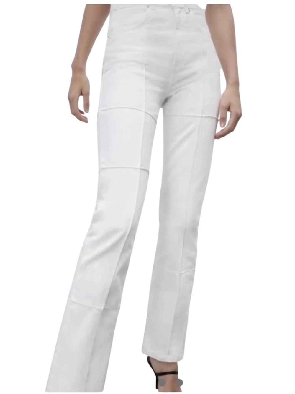Zara Jeans, White Straight-Leg Denim, High Waist, High Rise, Windowpane, W28